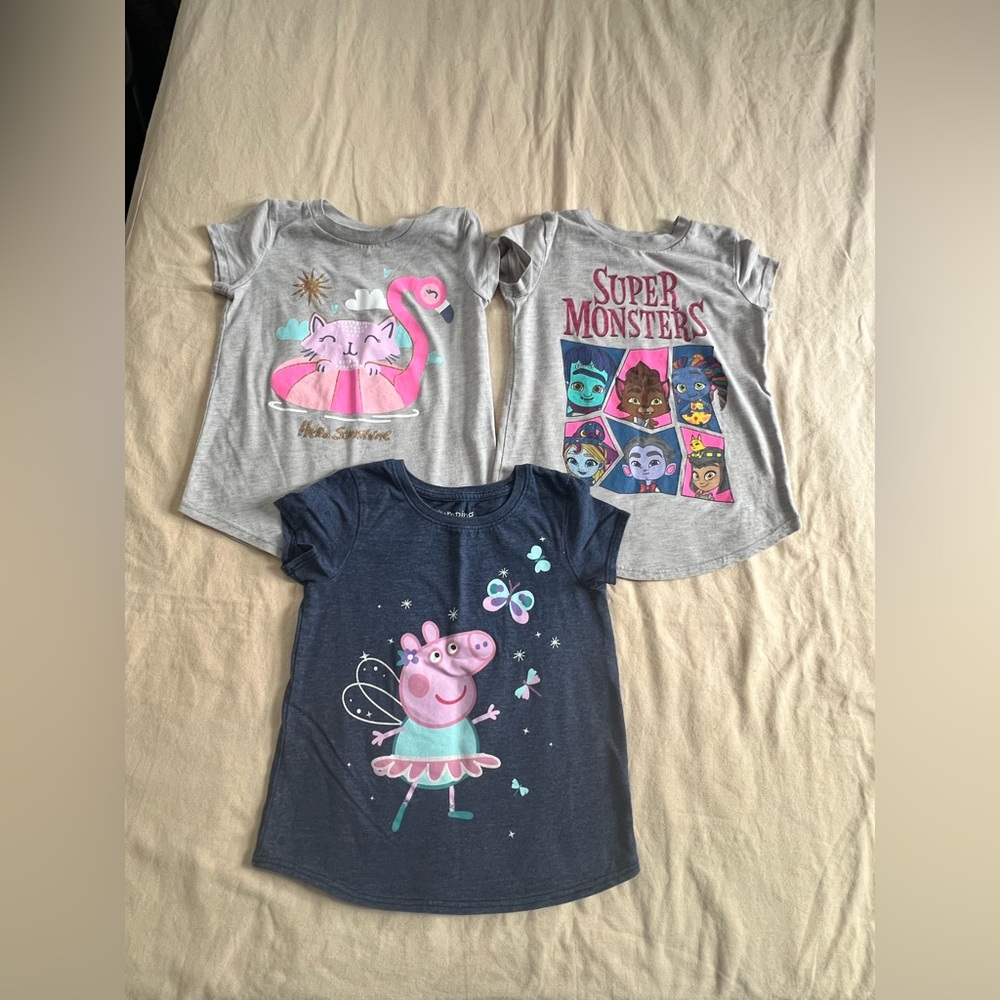 jumping beans Girls Graphic Tees - Gray, Dark Blue, Pink Accents